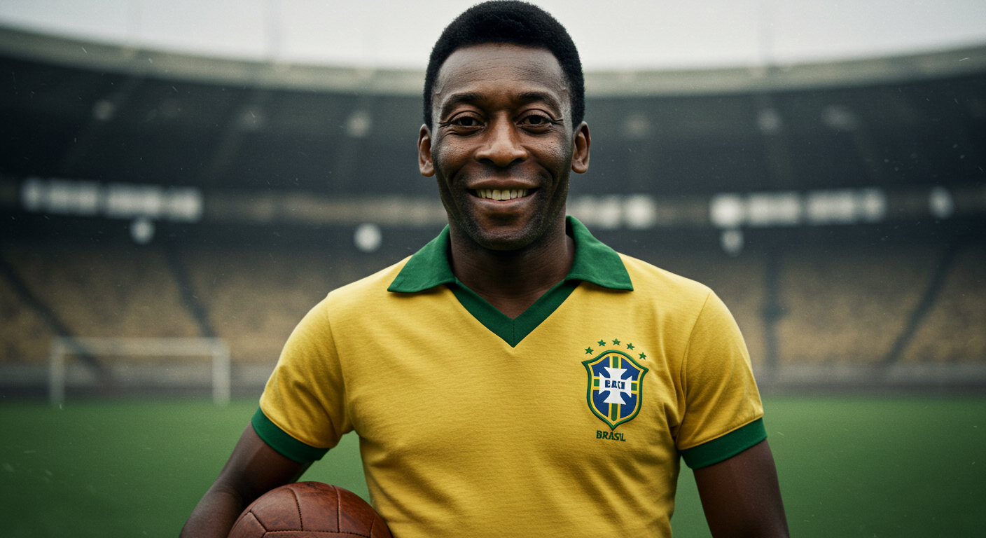 Estudo de imagem com IA: retrato fotorrealista inspirado no futebol brasileiro clássico