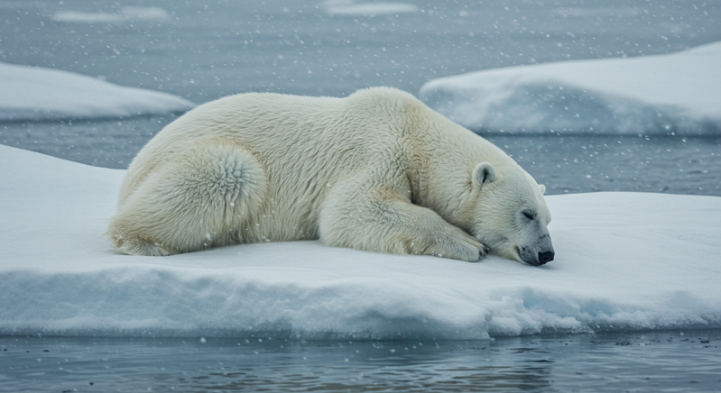 Estudo de imagem com IA: urso polar dormindo sobre o gelo em fotorrealismo
